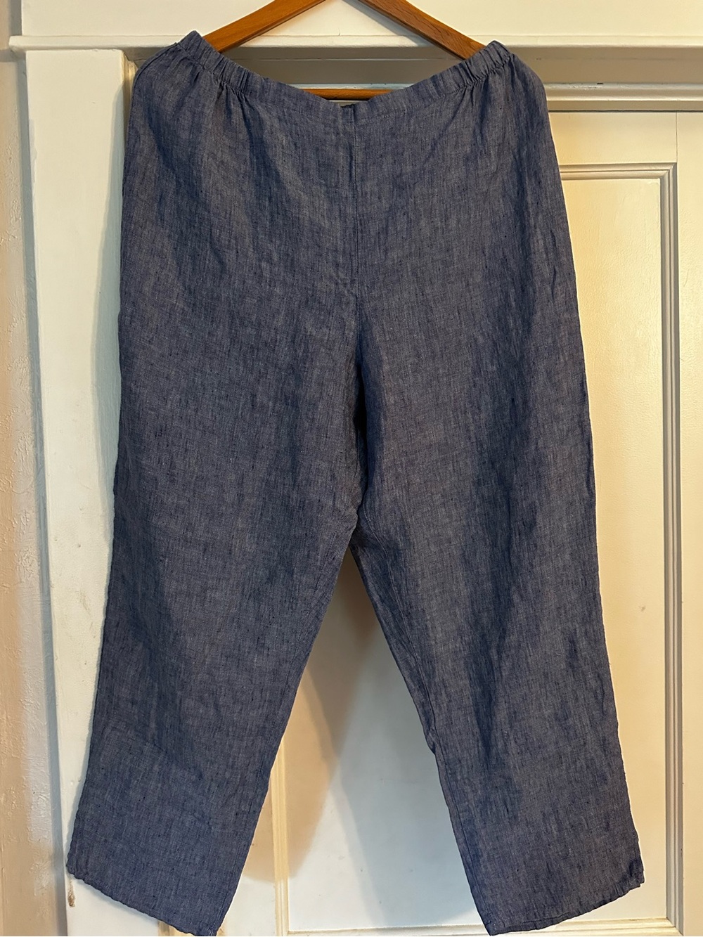 Flax Medium Blue Linen Elastic Waist Pants